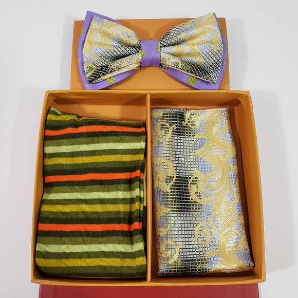 R. Lewis Other - Robert Lewis Olive Bow Tie Hanky Socks Box 3 Set